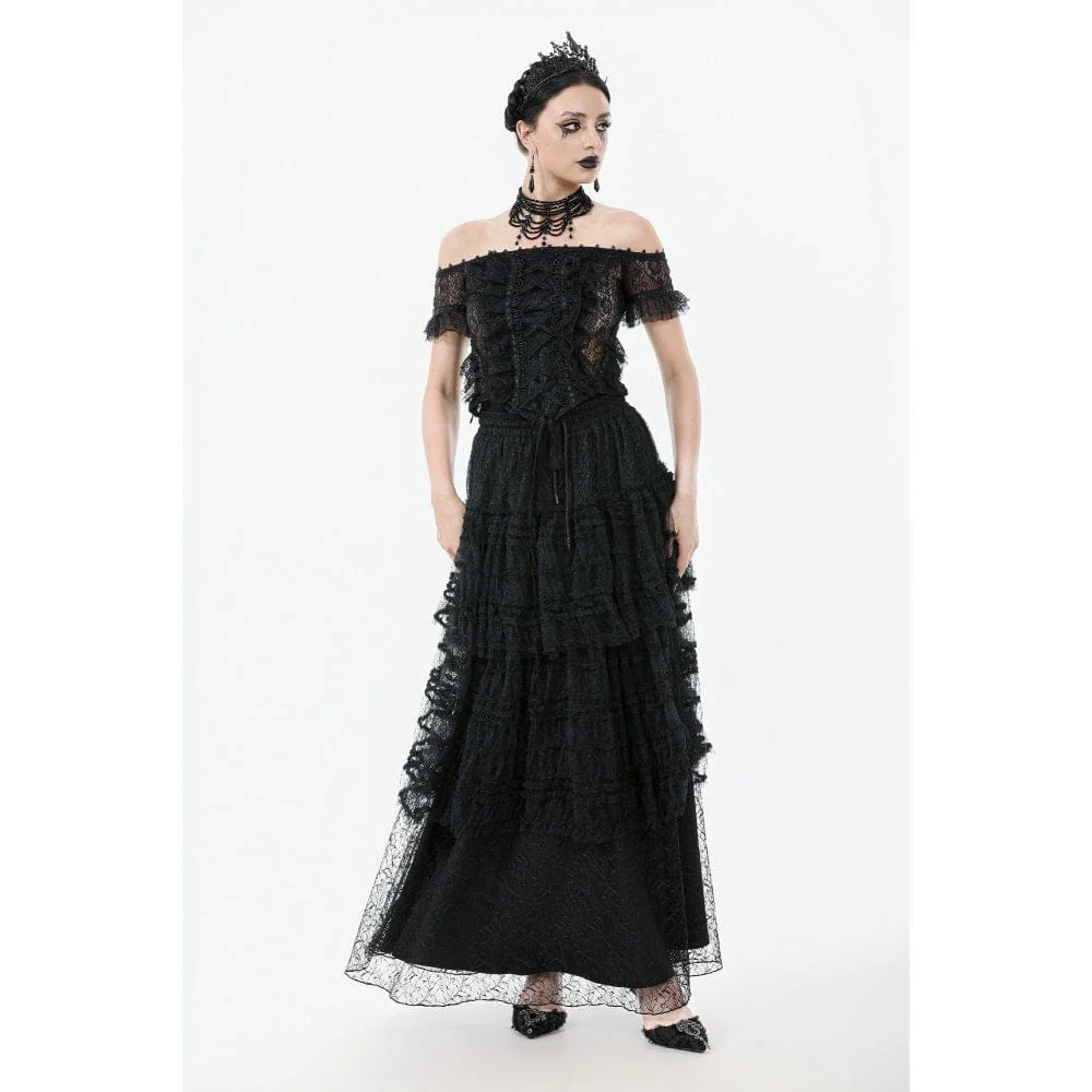 Women's Gothic Off Shoulder Ruffles Lace Top - Image 7