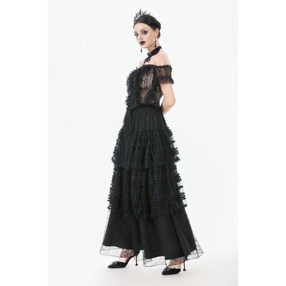 Women's Gothic Off Shoulder Ruffles Lace Top - Image 9
