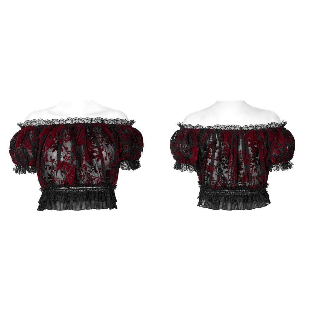 Women's Gothic Off Shoulder Ruffles Sheer Shirt - Image 12