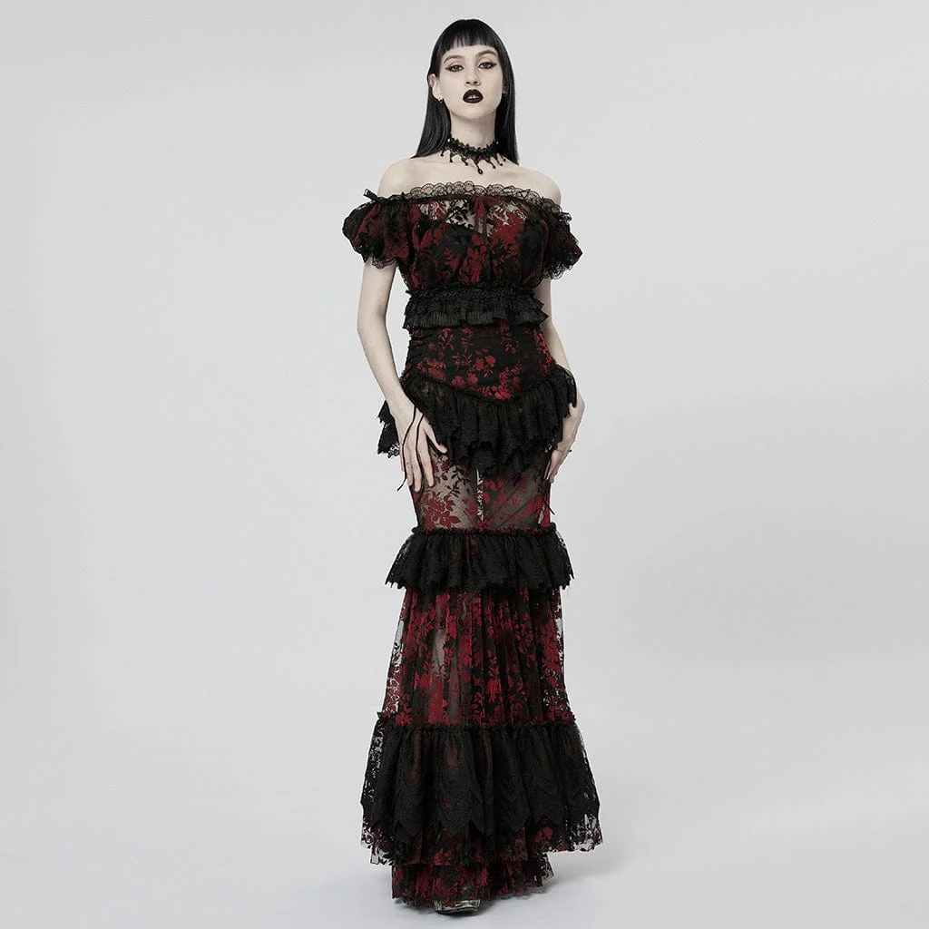 Women's Gothic Off Shoulder Ruffles Sheer Shirt - Image 8