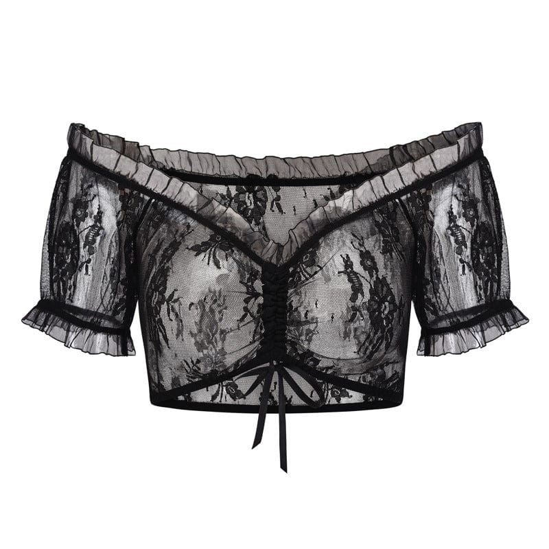 Women's Gothic Off Shoulder Sheer Lace Bustier - Image 4