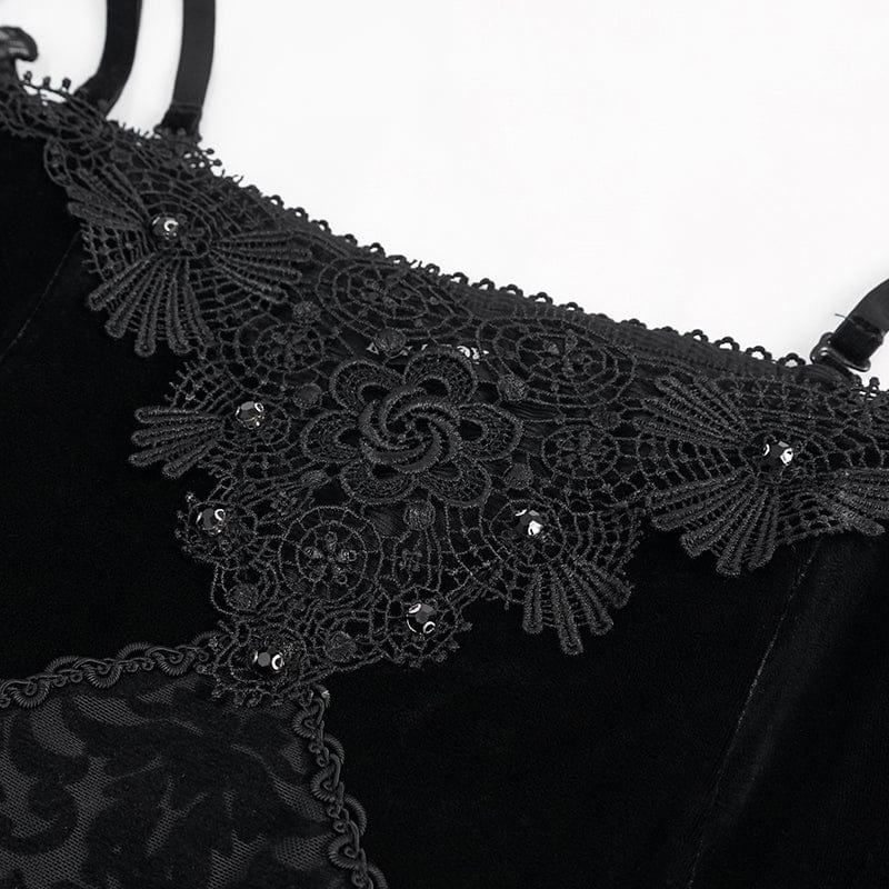 Women's Gothic Off Shoulder Side Slit Floral Lace Wedding Dress - Image 8