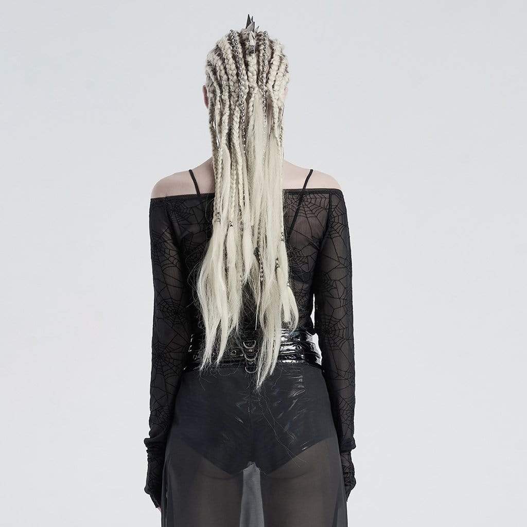 Women's Gothic Off-shoulder Spider Web Crop Tops - Image 3