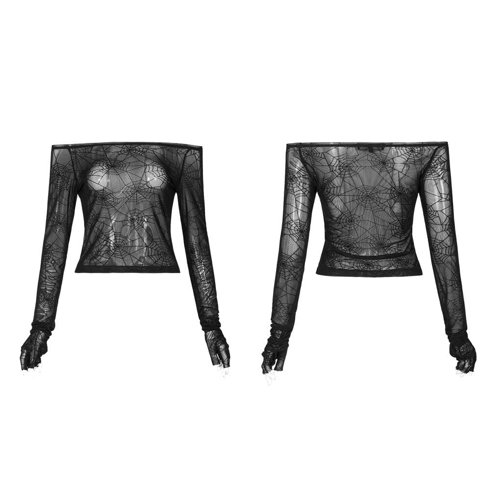 Women's Gothic Off-shoulder Spider Web Crop Tops - Image 5