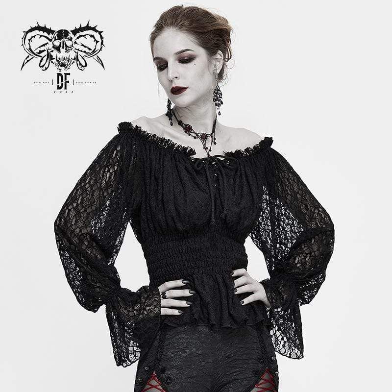 Women's Gothic Off-shoulder Strappy Lace Sleeve Tops