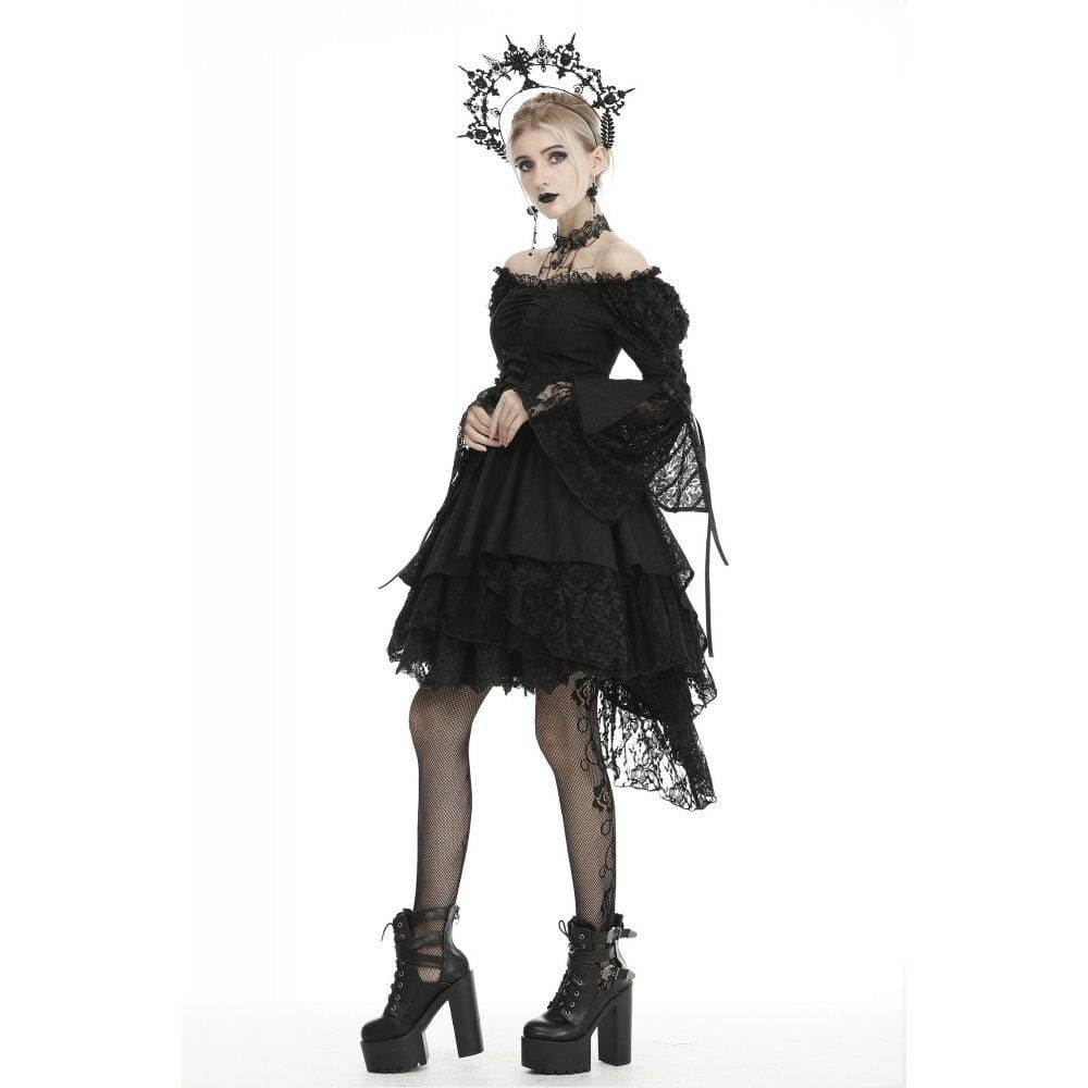Women's Gothic Off-shoulder Strappy Mesh Dresses - Image 2