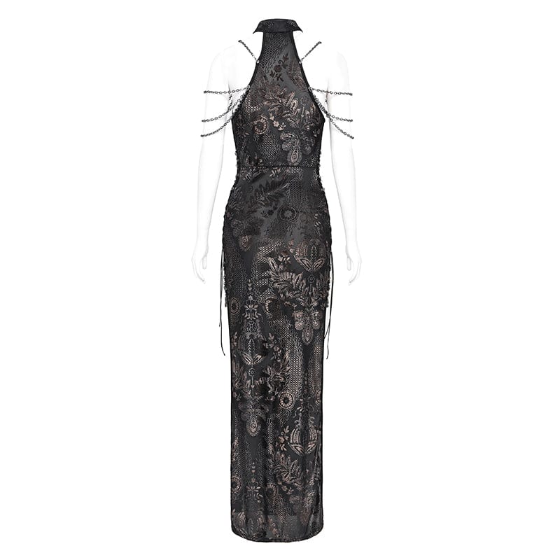 Women's Gothic Off-the-shoulder Cutout Side Slit Gown Dress - Image 8