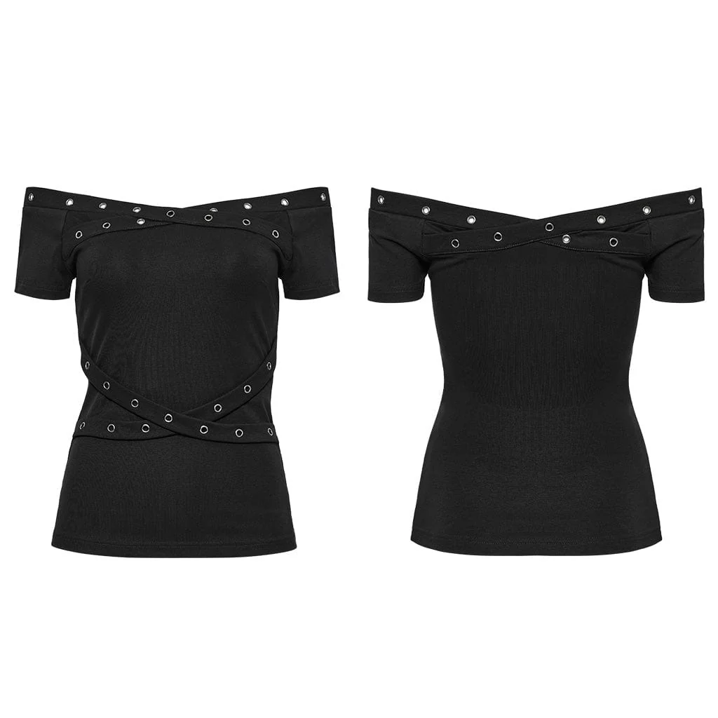 Women's Gothic Off-the-shoulder Eyelet Strap Shirt - Image 5