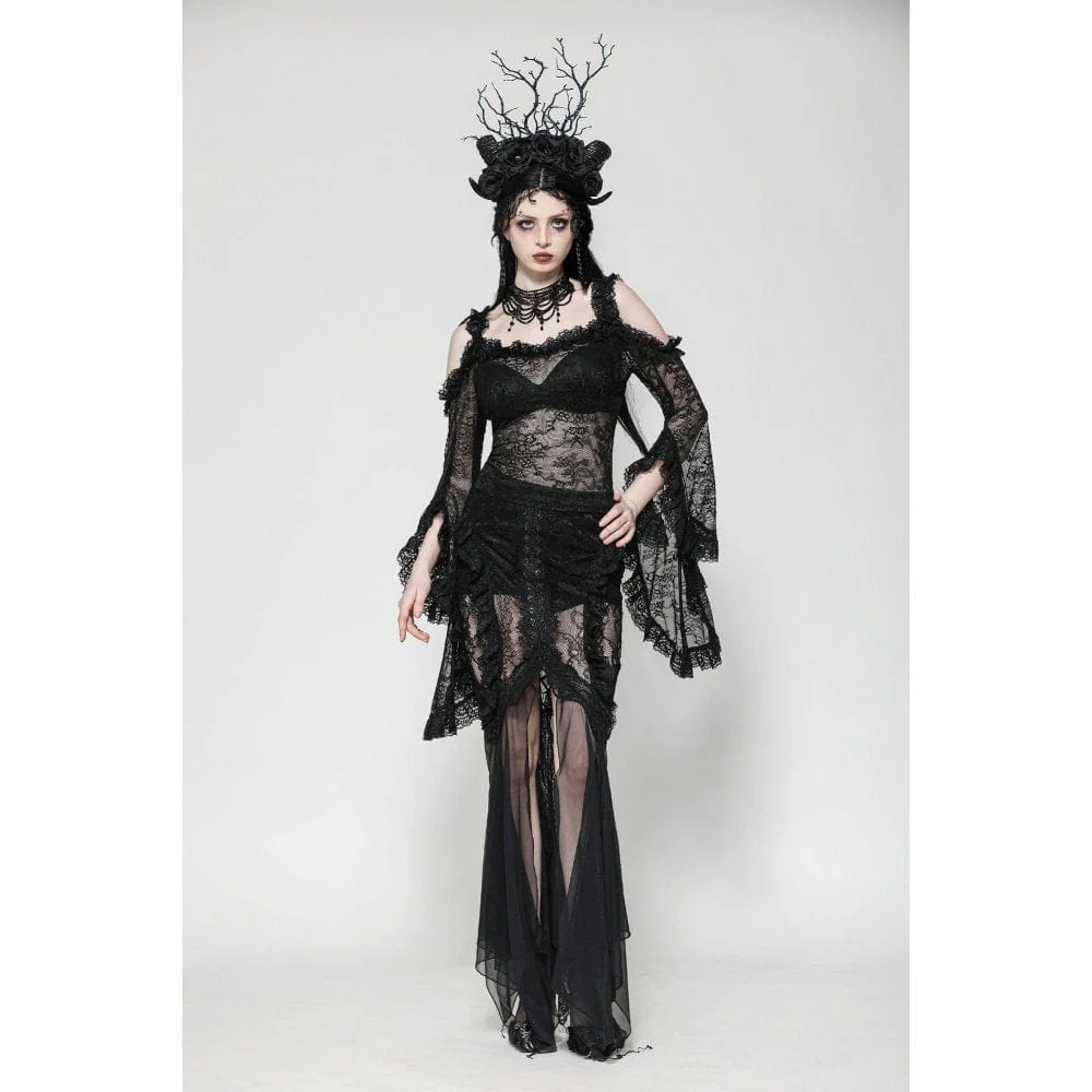 Women's Gothic Off-the-Shoulder Flared Sleeved Lace Shirt - Image 5