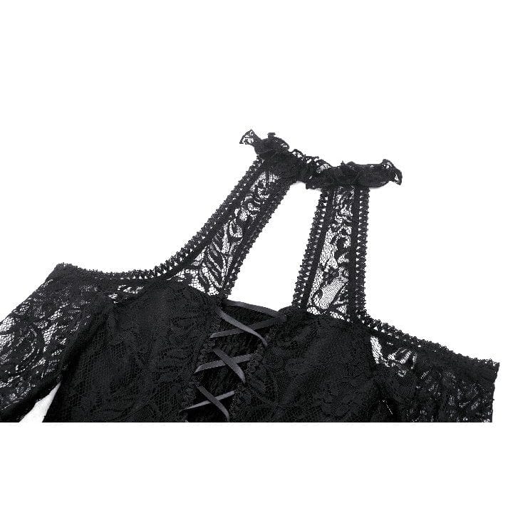 Women's Gothic Off-the-Shoulder High/Low Lace Evening Dress - Image 15