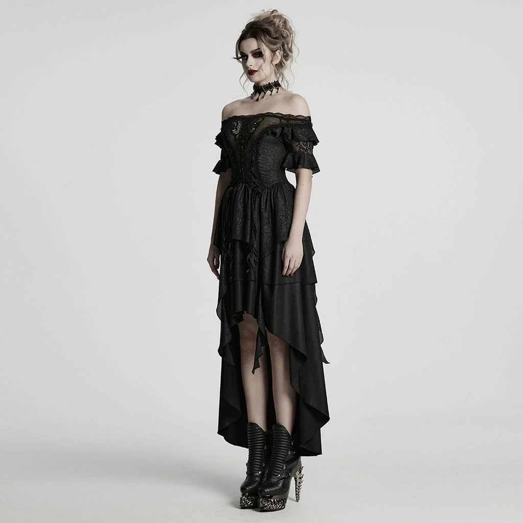 Women's Gothic Off-the-shoulder High/low Prom Dress Wedding Dress - Image 2