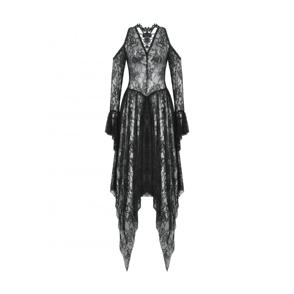 Women's Gothic Off-the-Shoulder Irregular Lace Dress Wedding Dress - Image 12