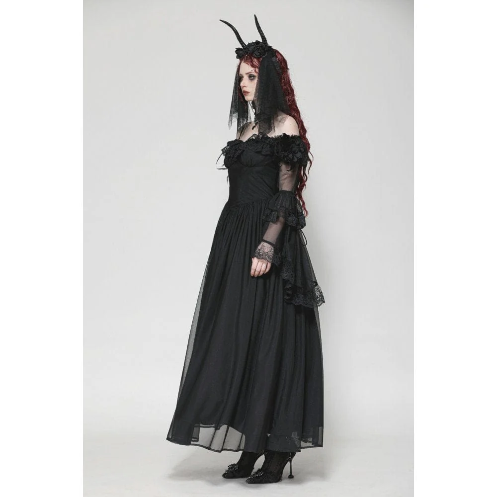 Women's Gothic Off-the-Shoulder Lace Splice Ball Gown Dress Wedding Dress - Image 10