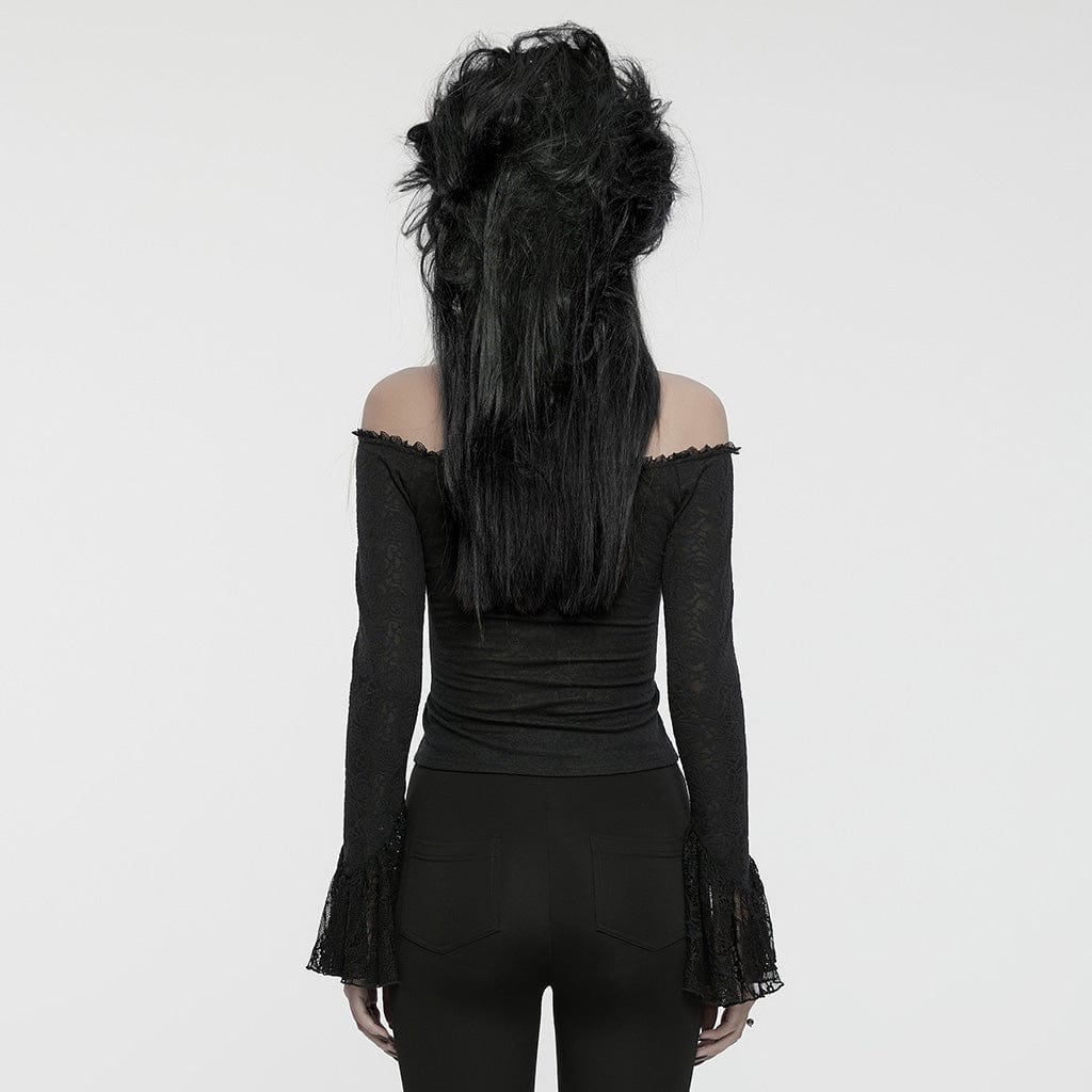Women's Gothic Off-the-shoulder Ruffled Lace Splice Shirt - Image 3