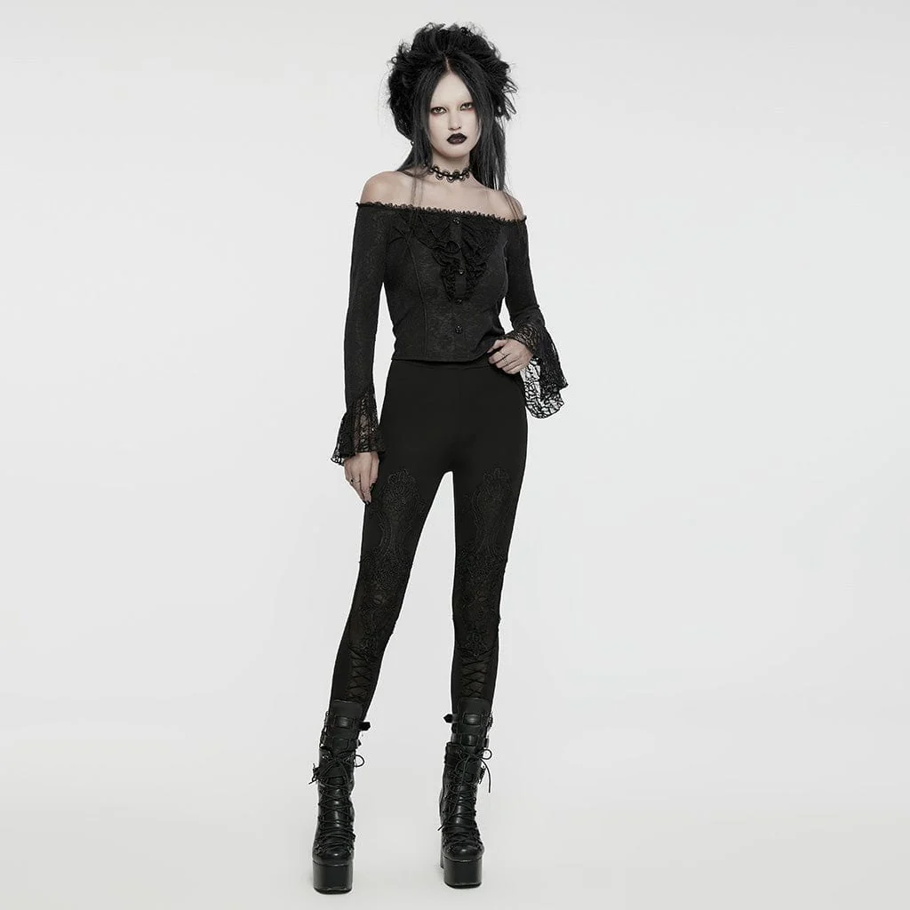Women's Gothic Off-the-shoulder Ruffled Lace Splice Shirt - Image 4