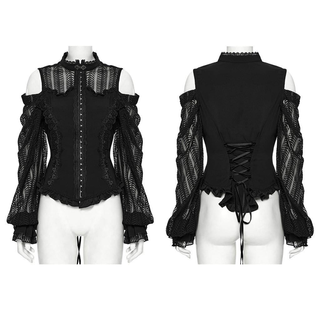 Women's Gothic Off-the-shoulder Ruffled Lace-up Shirt - Image 5