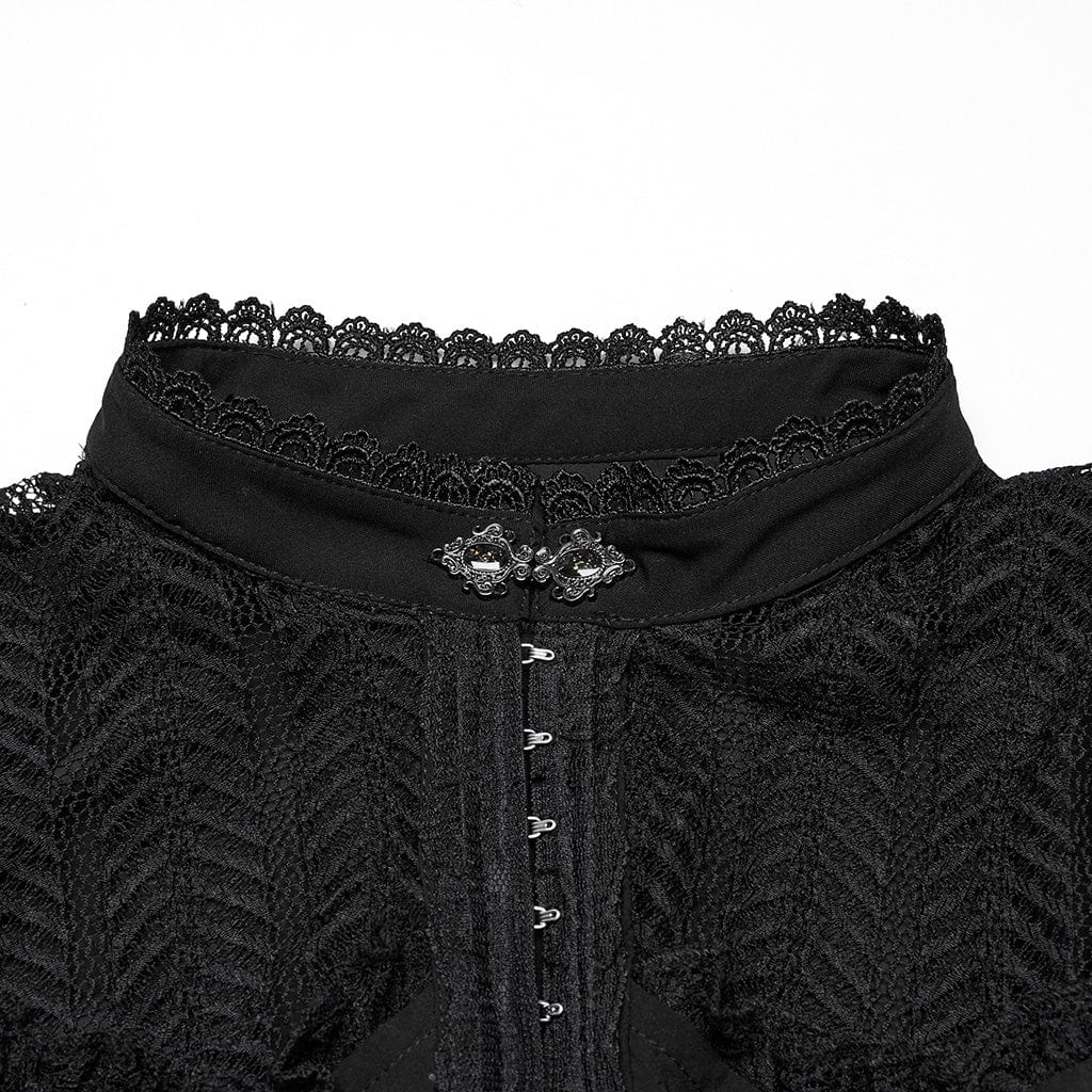 Women's Gothic Off-the-shoulder Ruffled Lace-up Shirt - Image 6