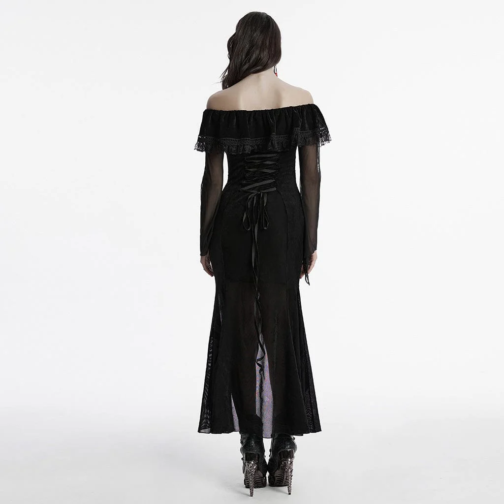 Women's Gothic Off-the-shoulder Ruffled Mesh Prom Dress - Image 3