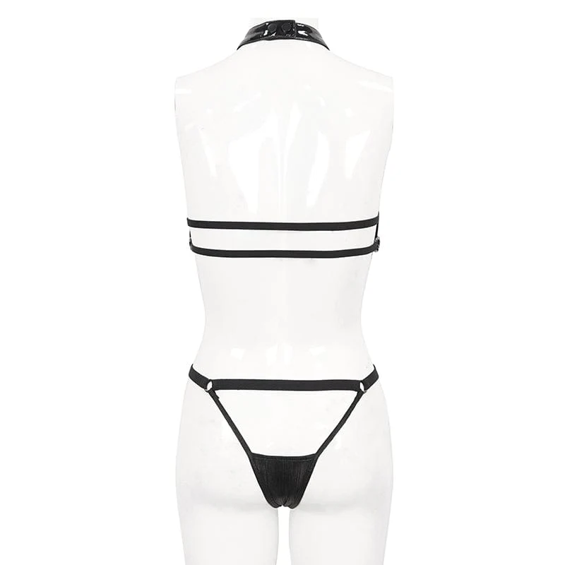 Women's Gothic Patent Leather Splice Bustier with Lingerie - Image 8