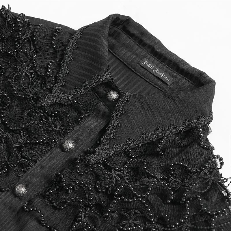 Women's Gothic Pinstripe Drawstring Flared Sleeved Shirt Black - Image 10