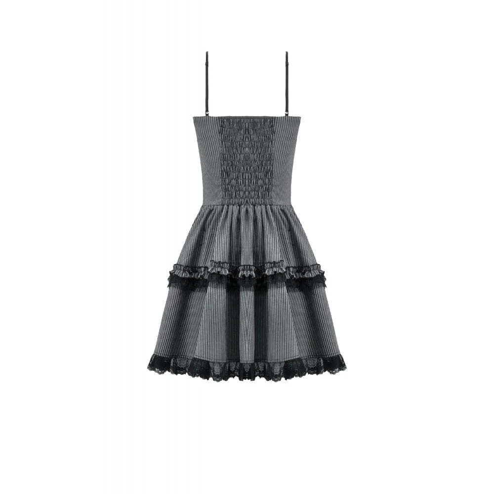 Women's Gothic Pinstripe Multilayer Falbala Slip Dress Graduation Dress - Image 11
