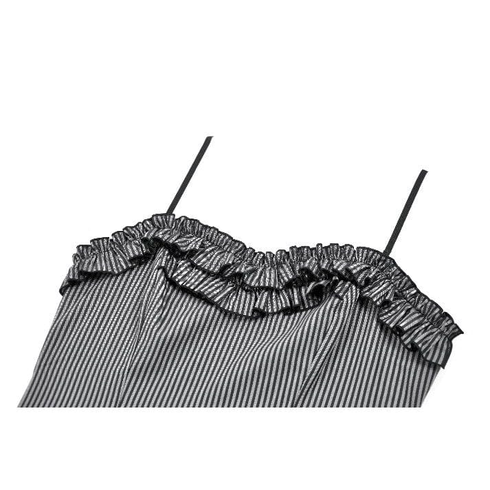 Women's Gothic Pinstripe Multilayer Falbala Slip Dress Graduation Dress - Image 12