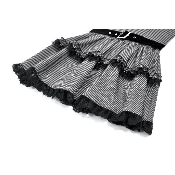 Women's Gothic Pinstripe Multilayer Falbala Slip Dress Graduation Dress - Image 17