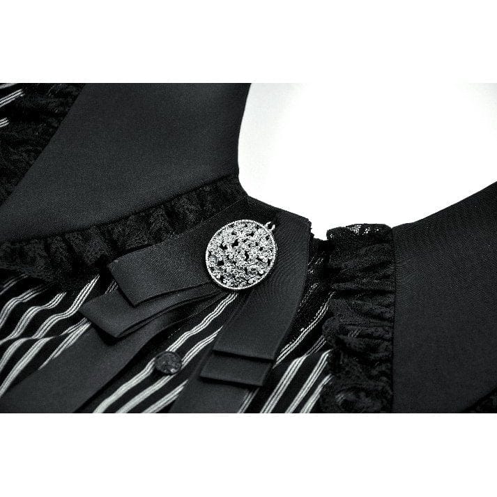 Women's Gothic Pinstripe Peter Pan Collar Long Sleeved Shirt - Image 11