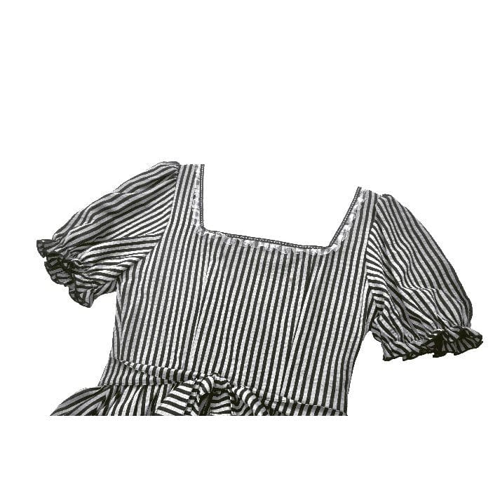 Women's Gothic Pinstripes Ruffles Lace Hem Dress - Image 17