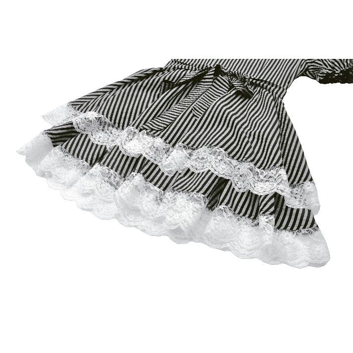 Women's Gothic Pinstripes Ruffles Lace Hem Dress - Image 19