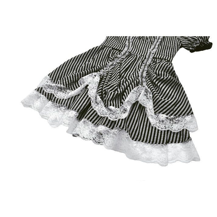 Women's Gothic Pinstripes Ruffles Lace Hem Dress - Image 20