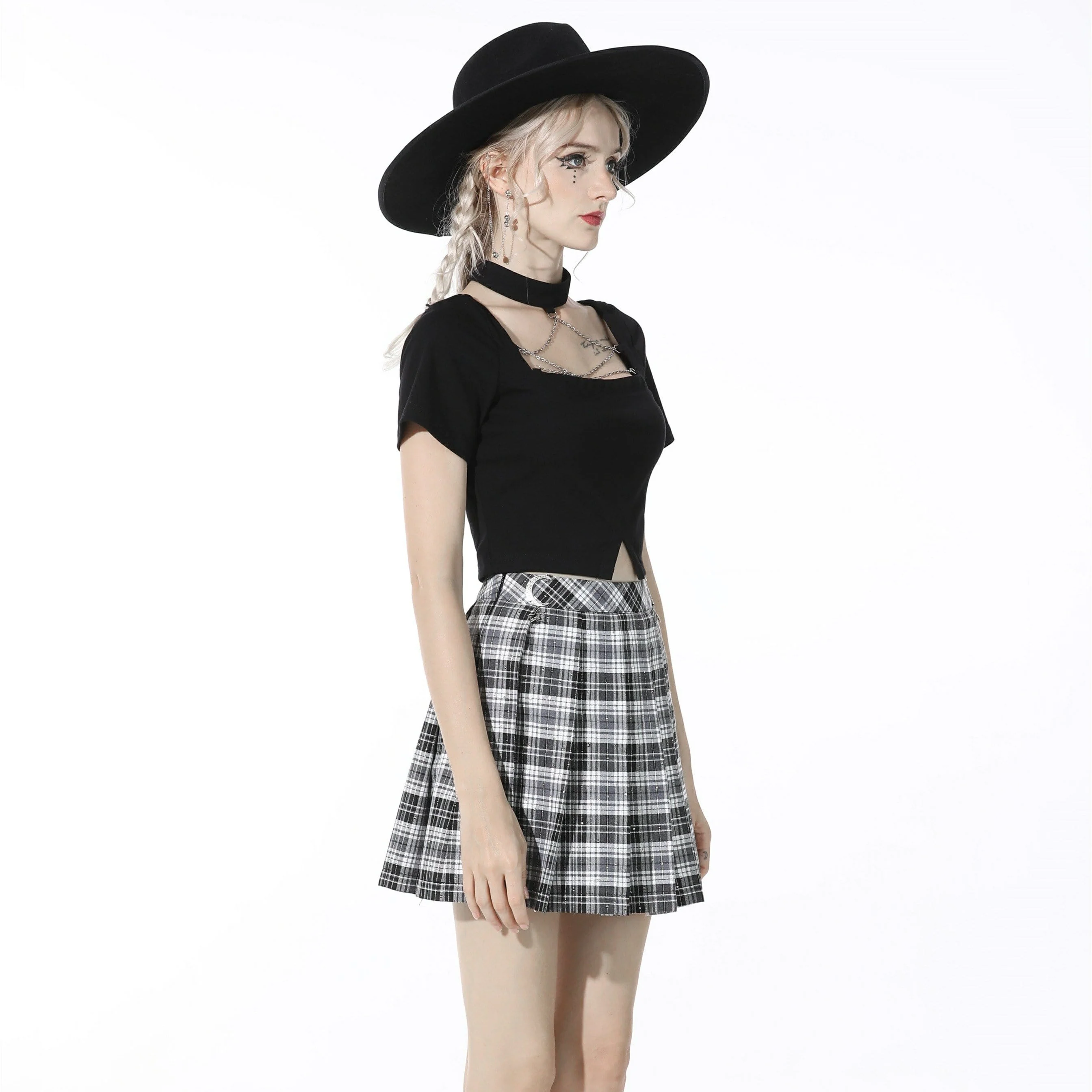 Women's Gothic Plaid Pleated Short Skirt - Image 4
