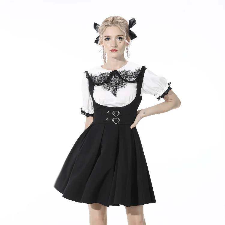 Women's Gothic Pleated Black Suspender Skirts - Image 3