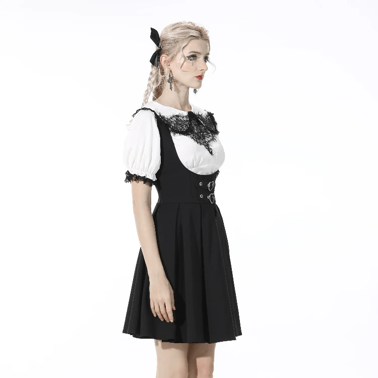Women's Gothic Pleated Black Suspender Skirts - Image 4