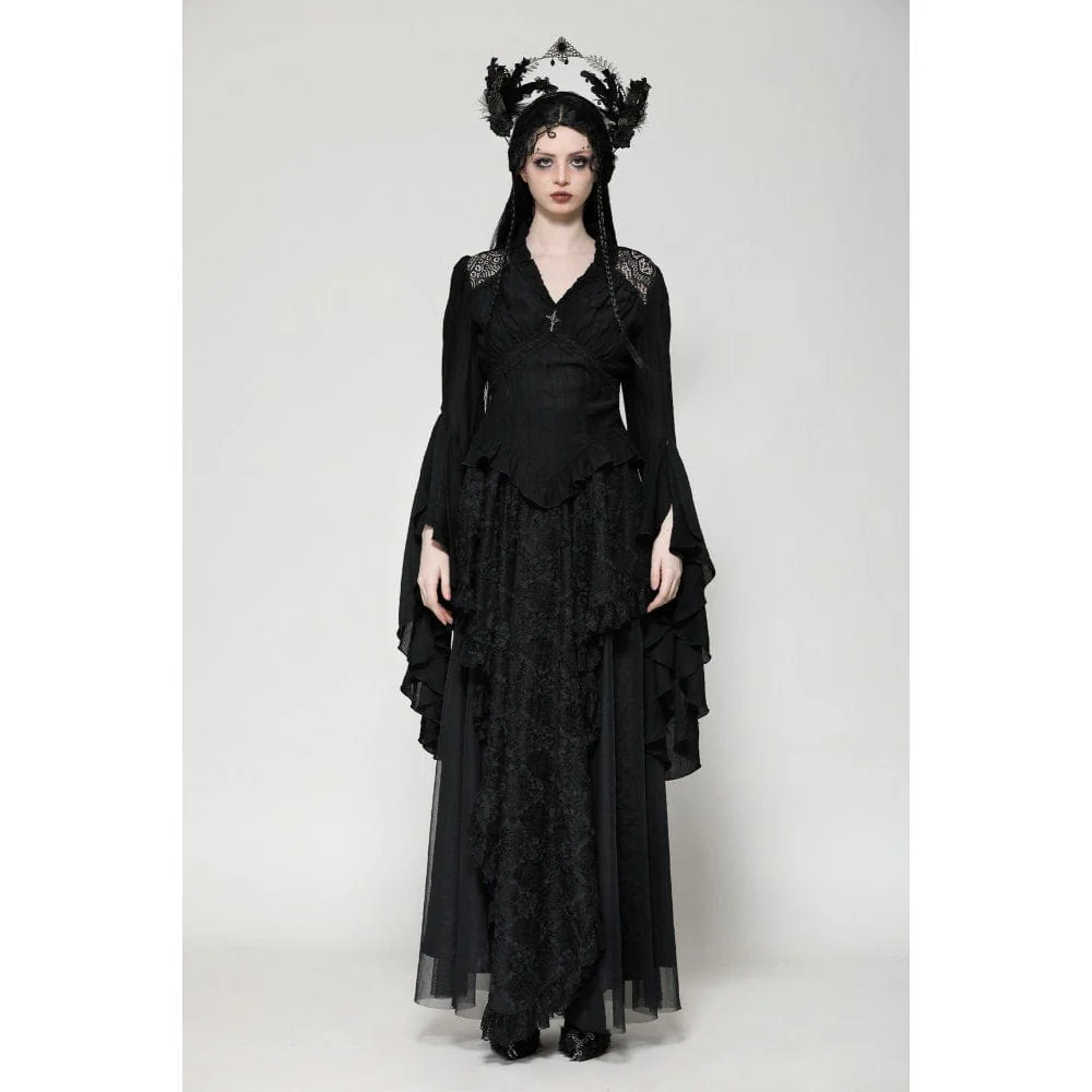 Women's Gothic Pleated Toned Horn Long Sleeved Shirt - Image 9