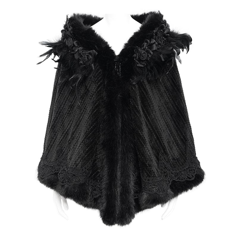 Women's Gothic Plumed Floral Embroidered Cape - Image 8