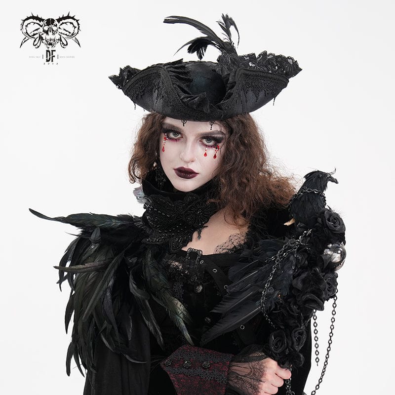 Women's Gothic Plumed Lace Mesh Hats - Image 5