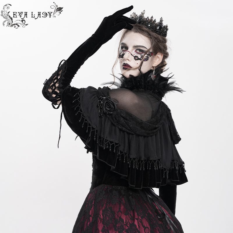 Women's Gothic Plumed Lace Velvet Cape - Image 4
