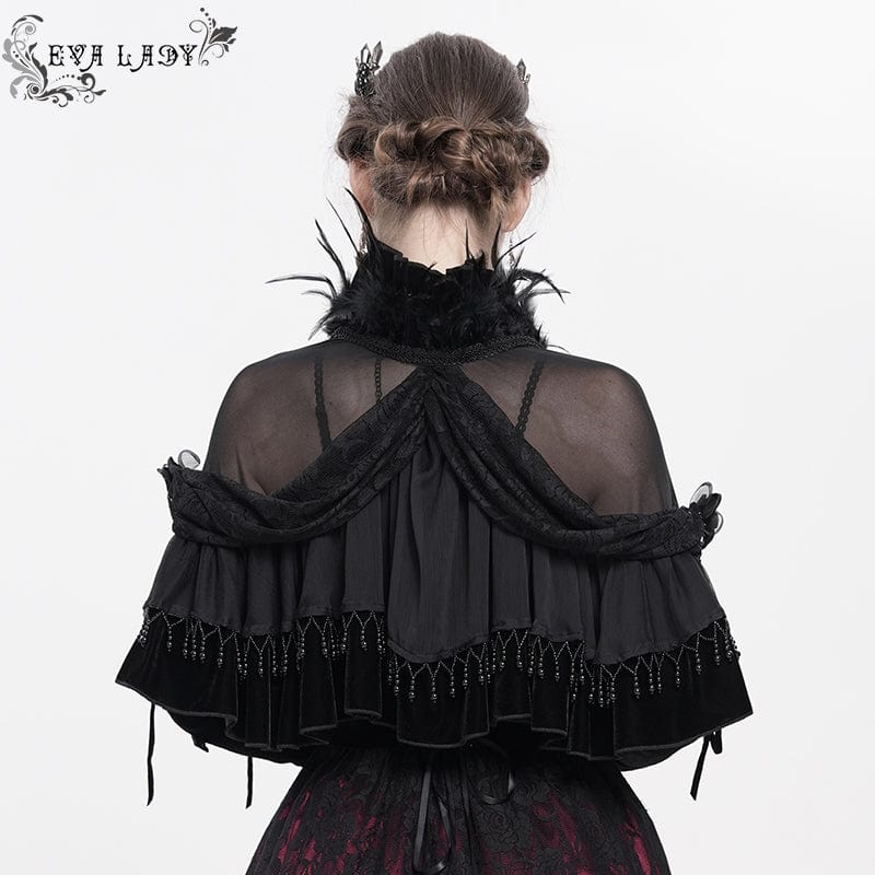 Women's Gothic Plumed Lace Velvet Cape - Image 5