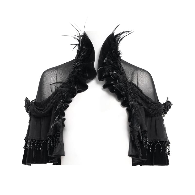Women's Gothic Plumed Lace Velvet Cape - Image 6