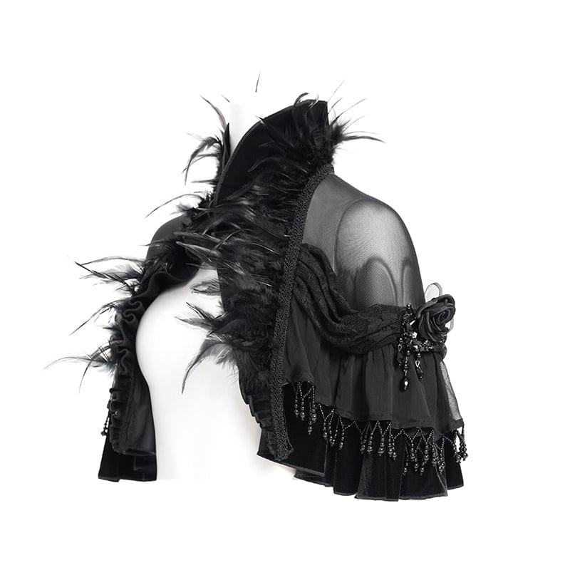 Women's Gothic Plumed Lace Velvet Cape - Image 7