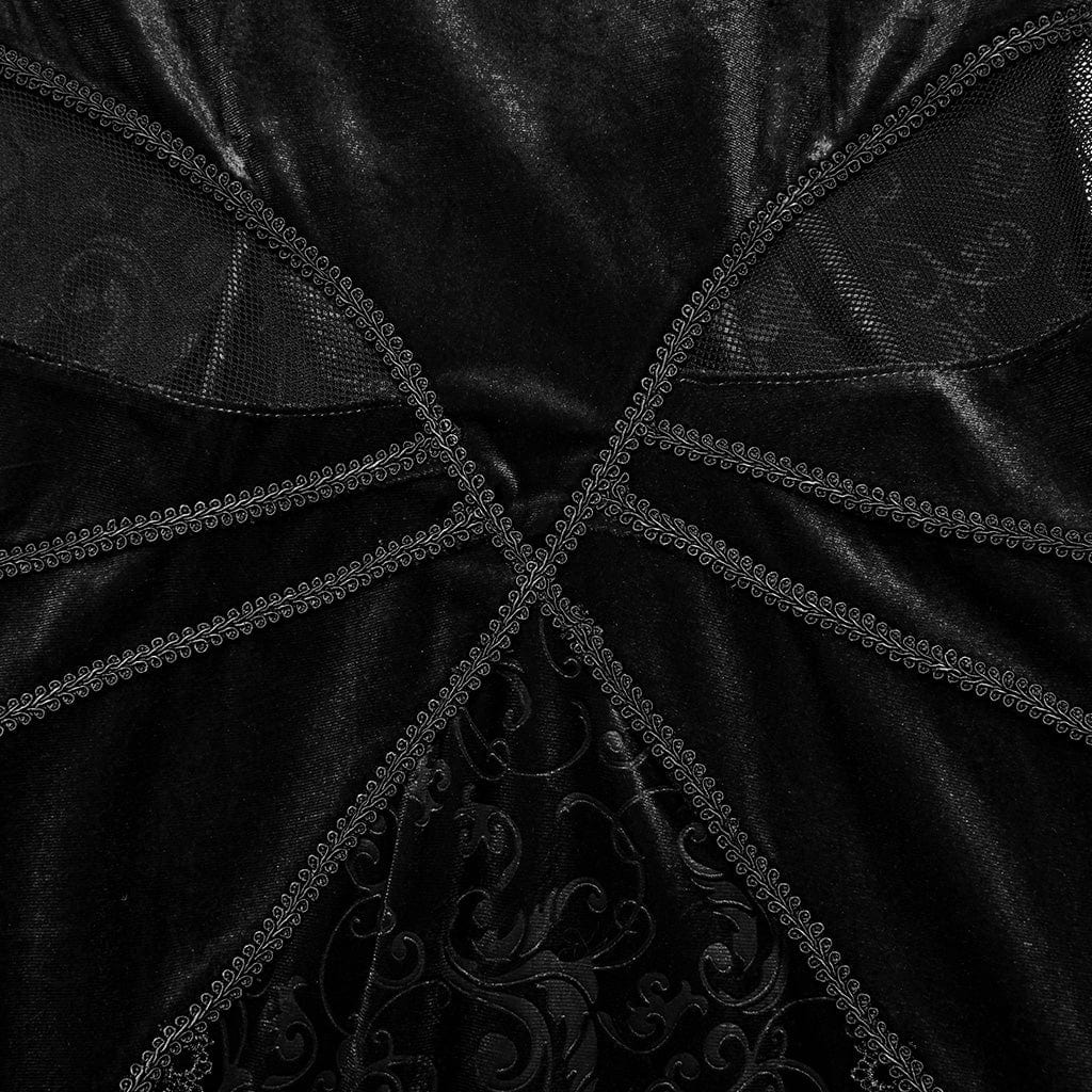 Women's Gothic Plunging Embossed Velvet Prom Dress Black - Image 6