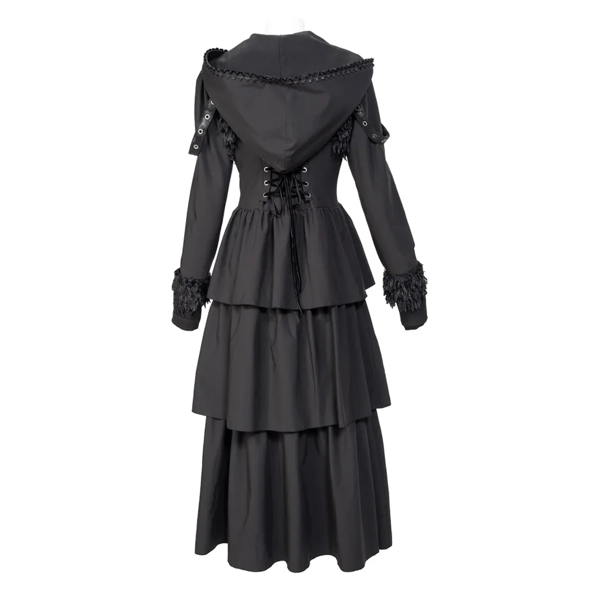 Women's Gothic Plunging Flared Sleeved Split Coat with Hood - Image 5