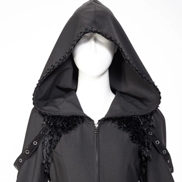 Women's Gothic Plunging Flared Sleeved Split Coat with Hood - Image 7