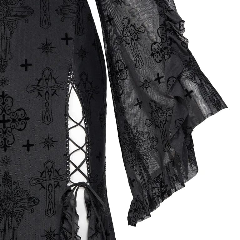 Women's Gothic Plunging Flared Sleeved Split Dress with Hood - Image 10