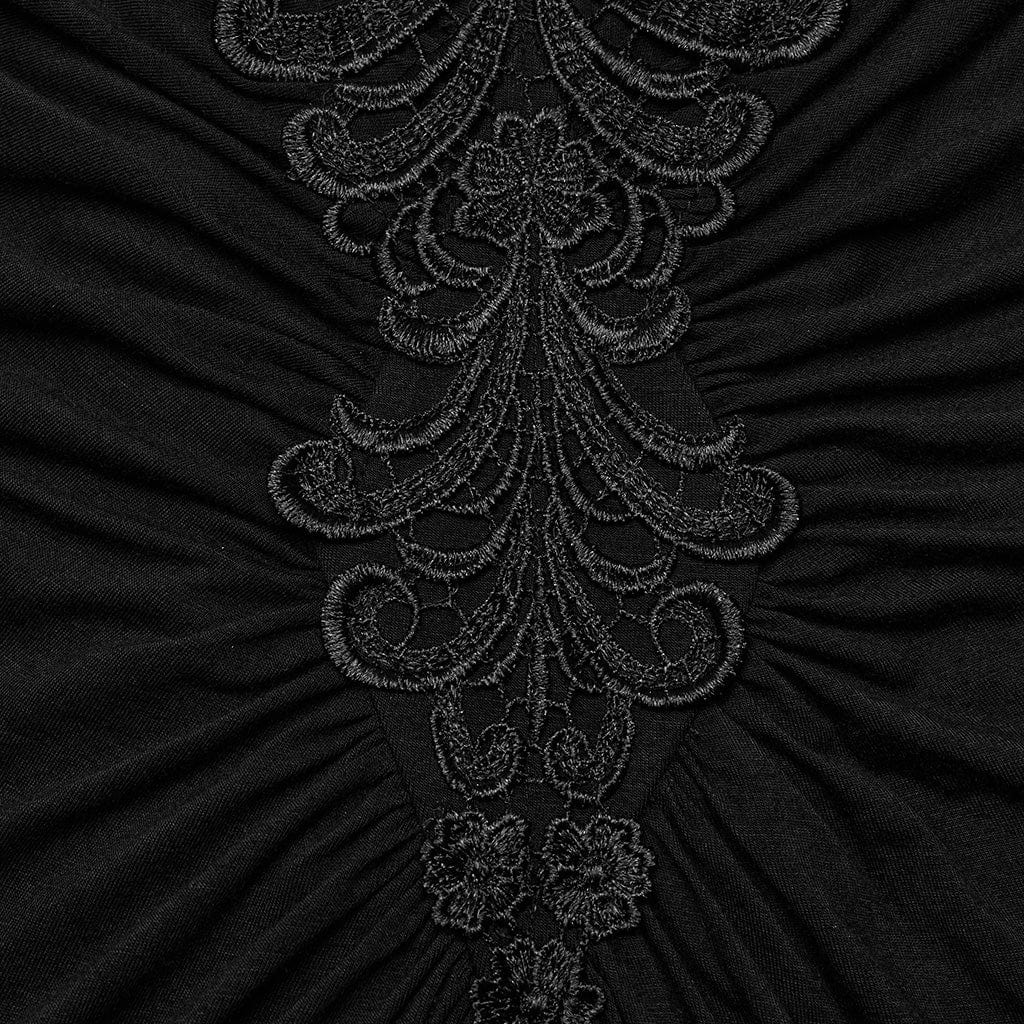 Women's Gothic Plunging Floral Embroidered Wedding Gown Dress - Image 7