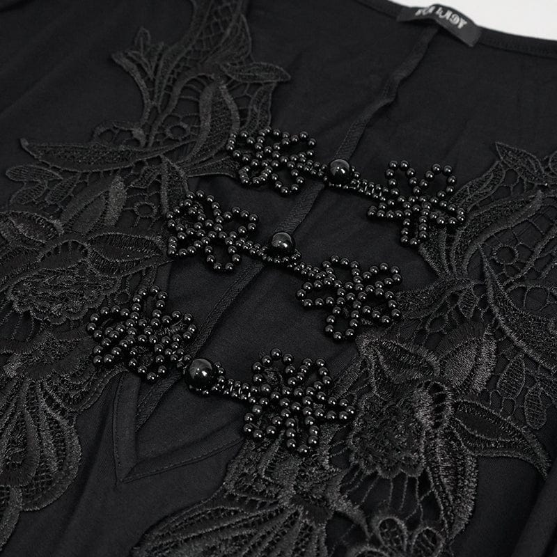 Women's Gothic Plunging Floral Embroidered Lace Splice Dress - Image 8