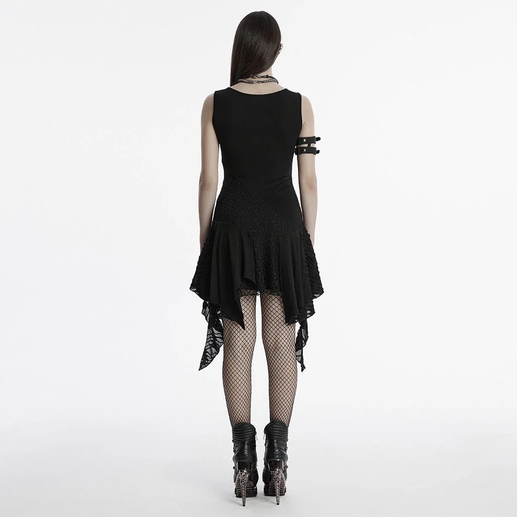 Women's Gothic Plunging Irregular Ripped Honeymoon Dress Graduation Dress Black - Image 3