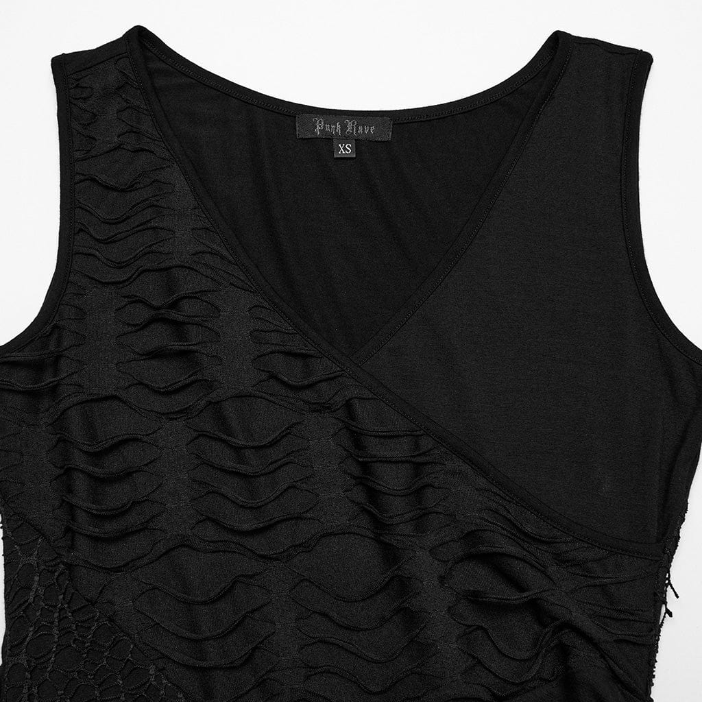 Women's Gothic Plunging Irregular Ripped Honeymoon Dress Graduation Dress Black - Image 6