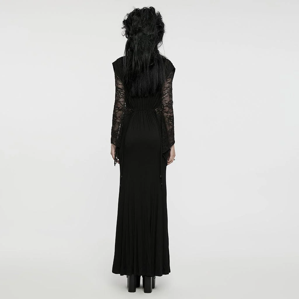 Women's Gothic Plunging Lace-Splice Drawstring Honeymoon Dress - Image 3